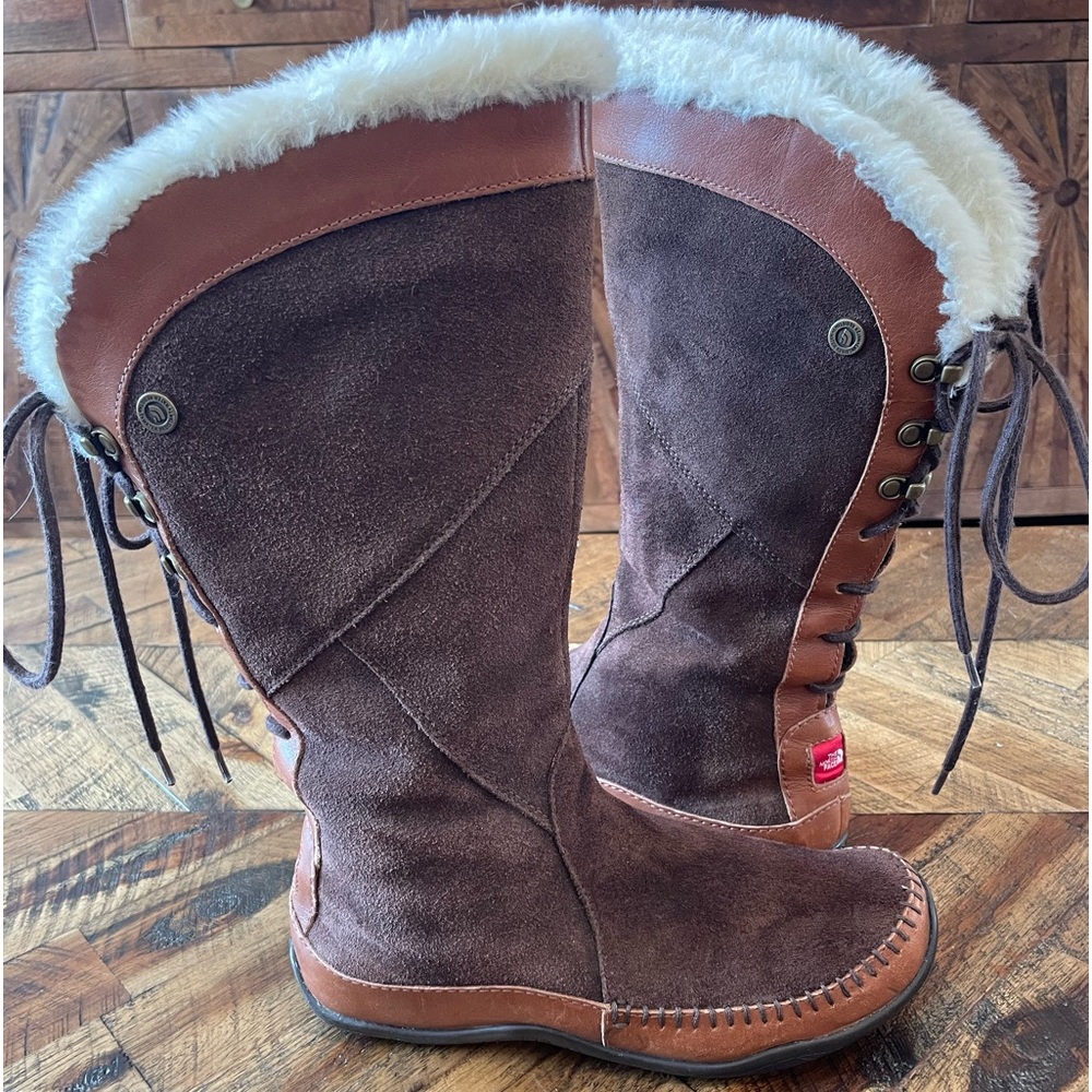 The North Face Women's Janey Lace Up Zip Suede Leather Winter Boots Brown SZ 7.5